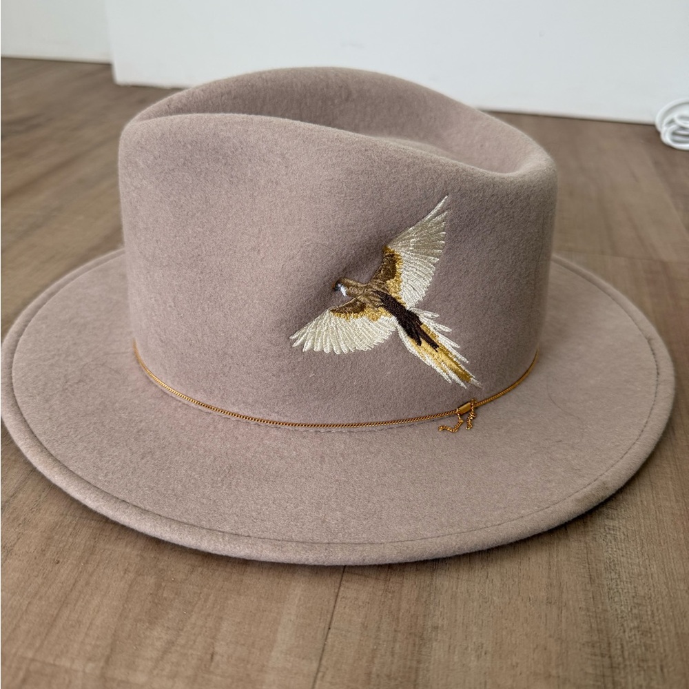 Van Palma Tan Wool Hat with Bird Embroidery Packable